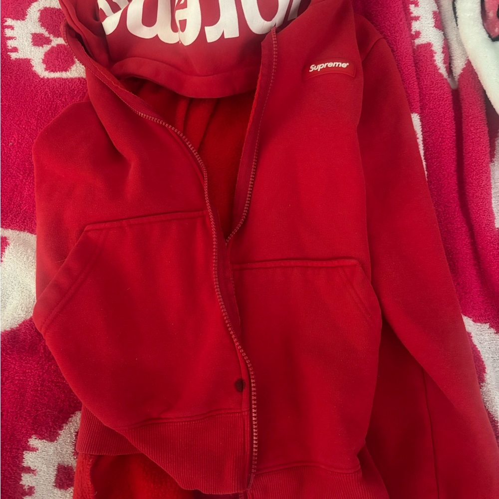 Supreme Red Fleece Hoodie Sweatshirt